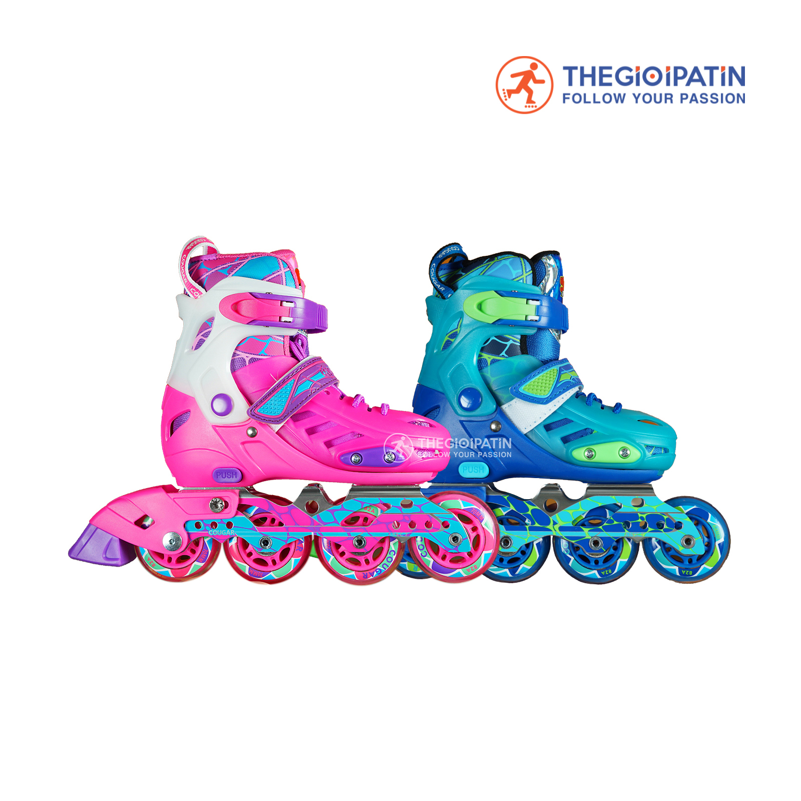 Giày Patin Trẻ Em Cougar CR1 2 Màu Hồng/ Xanh