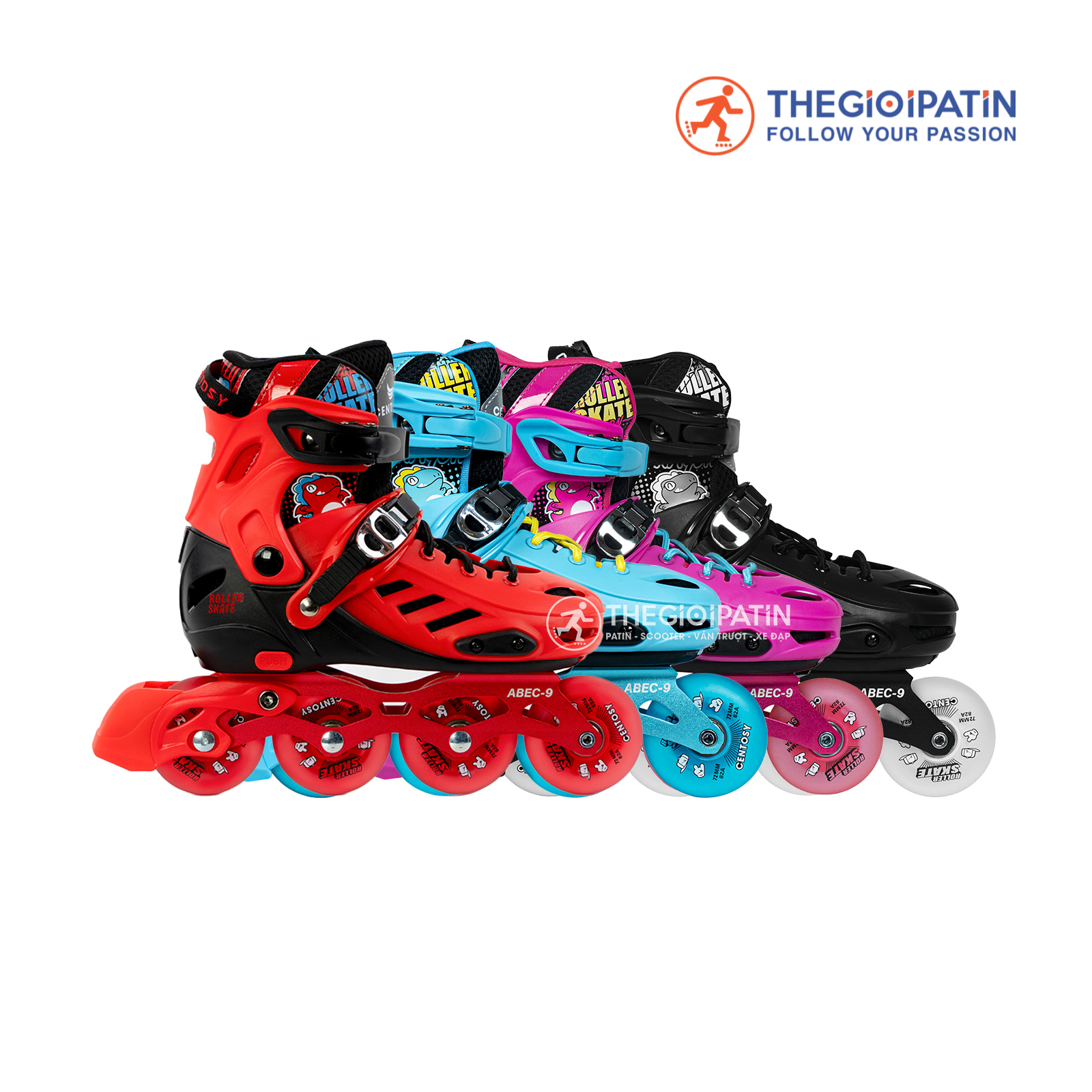 Giày Patin Trẻ Em Centosy T-rex 4 Màu Đen/ Xanh/ Hồng/ Đỏ