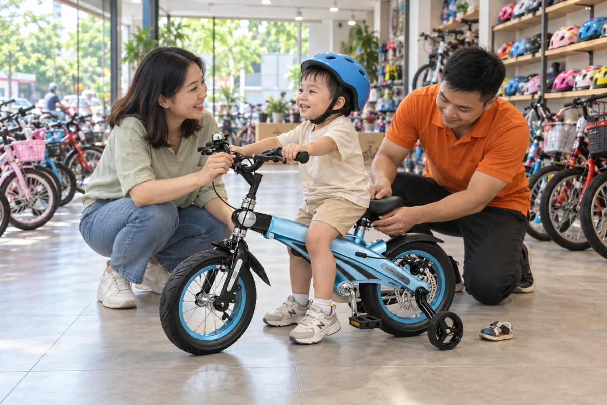 Nhân viên quỳ hạ yên xe đạp Jianer S1 12 inch cho bé trai 2 tuổi